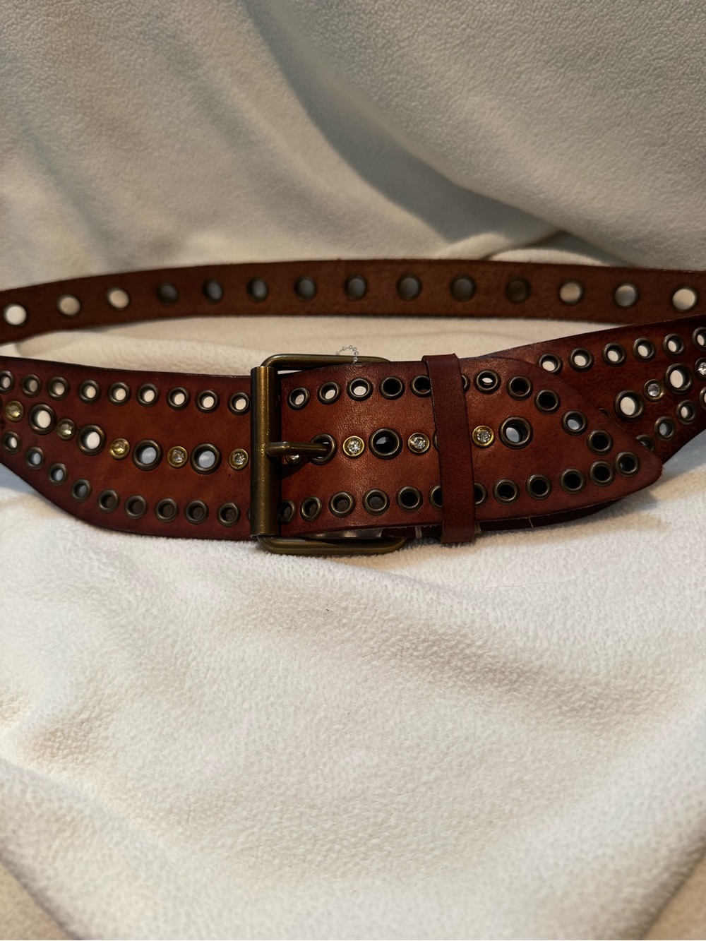 GAP Brown Studded Leather Waist Belt with Antique Brass Buckle